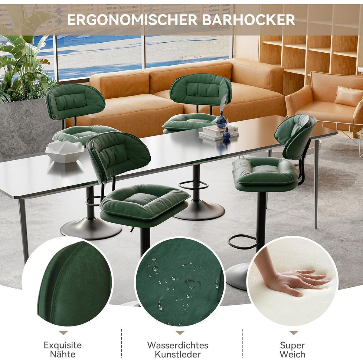Barhocker 2er Set Ergonomisch Gepolstert Military Green