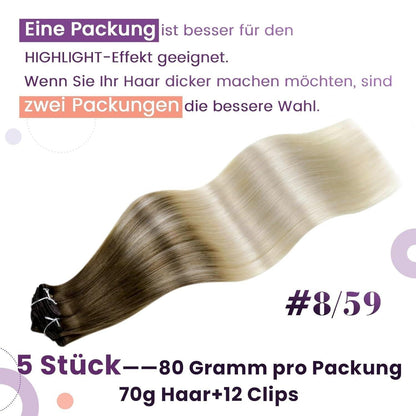 Echthaar Clip in Extensions Ombre Blond Braun