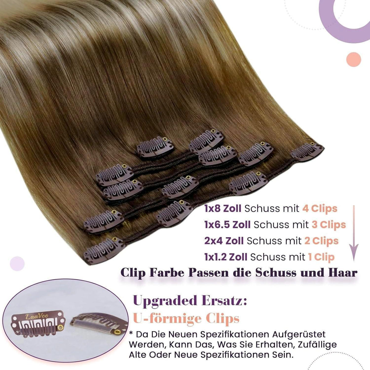 Echthaar Clip-in Extensions Ombre Braun Hellblond 30cm