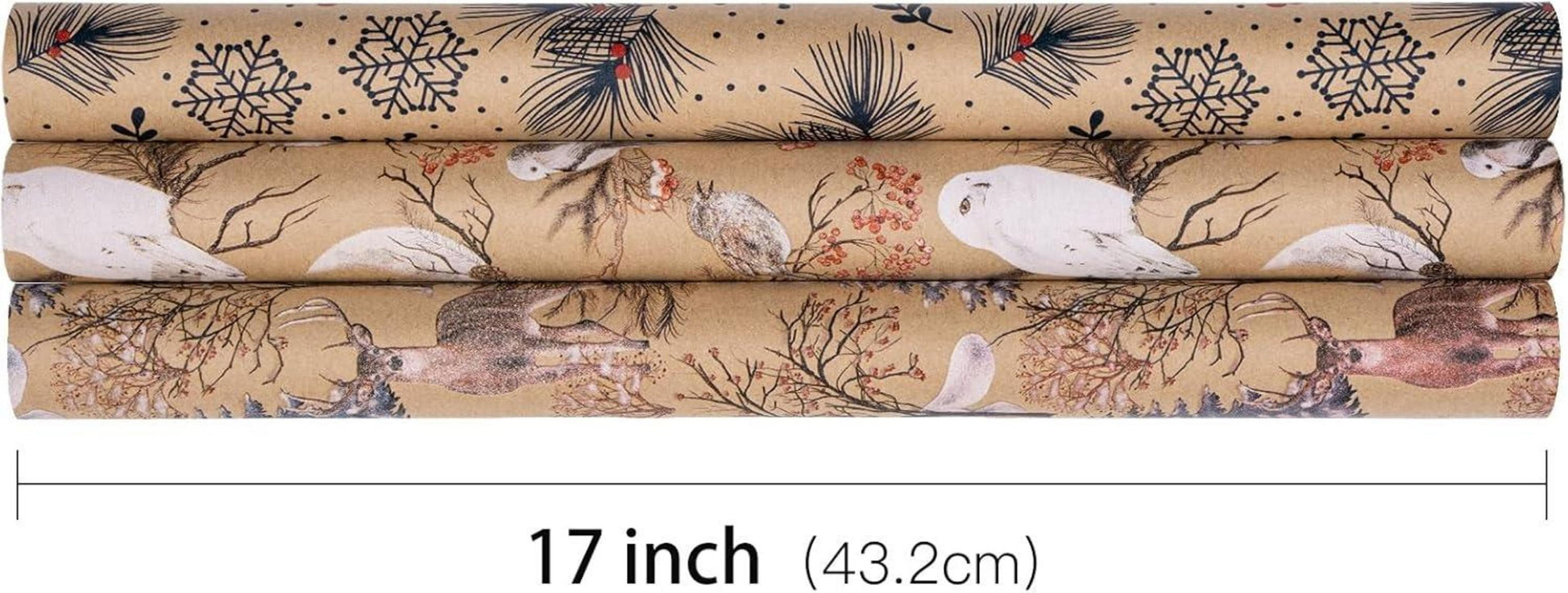 Weihnachts-Geschenkpapierrolle Kraftpapier Eule Rentier