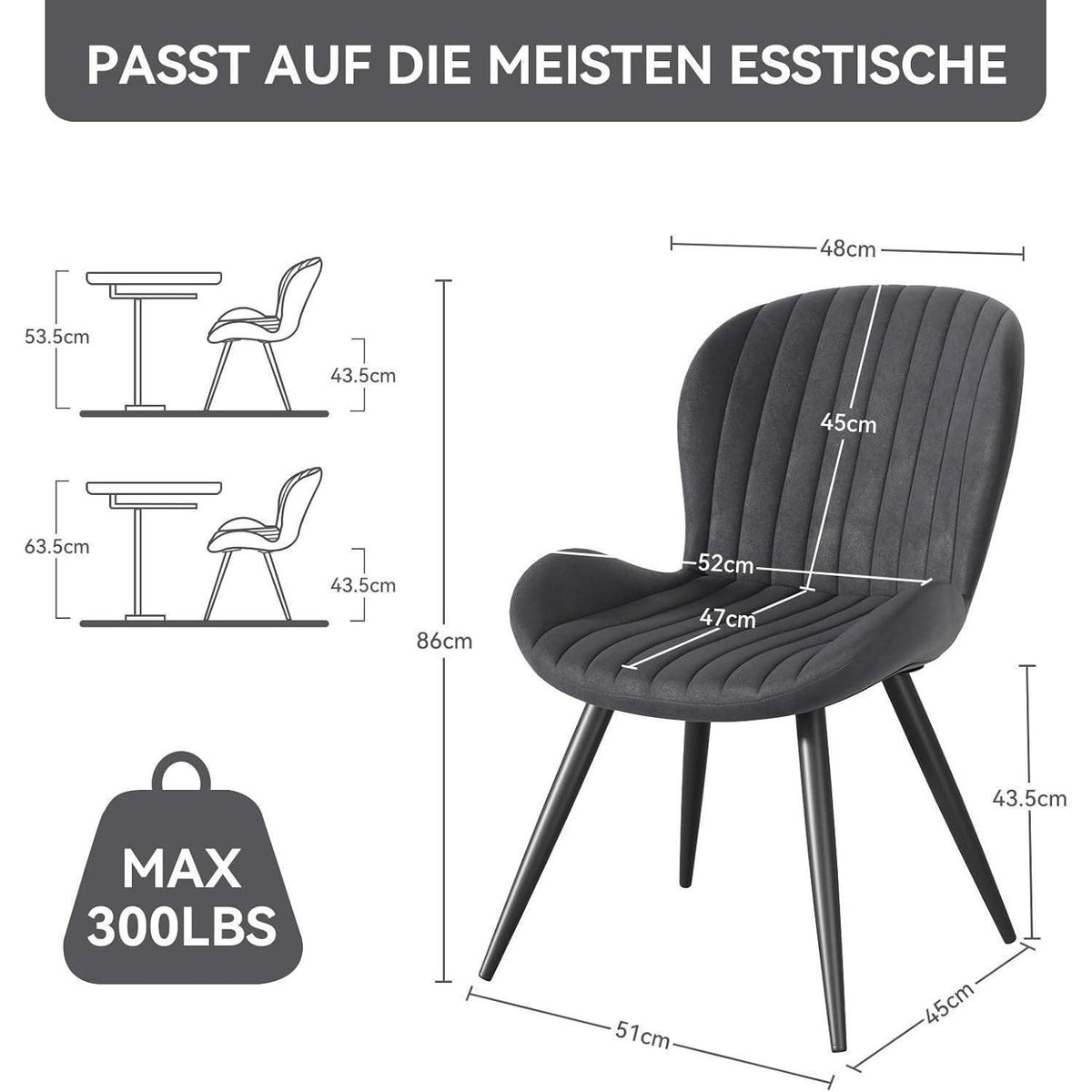 Esszimmerstühle 2er Set Dunkelgrau | Ergonomisch & Robust