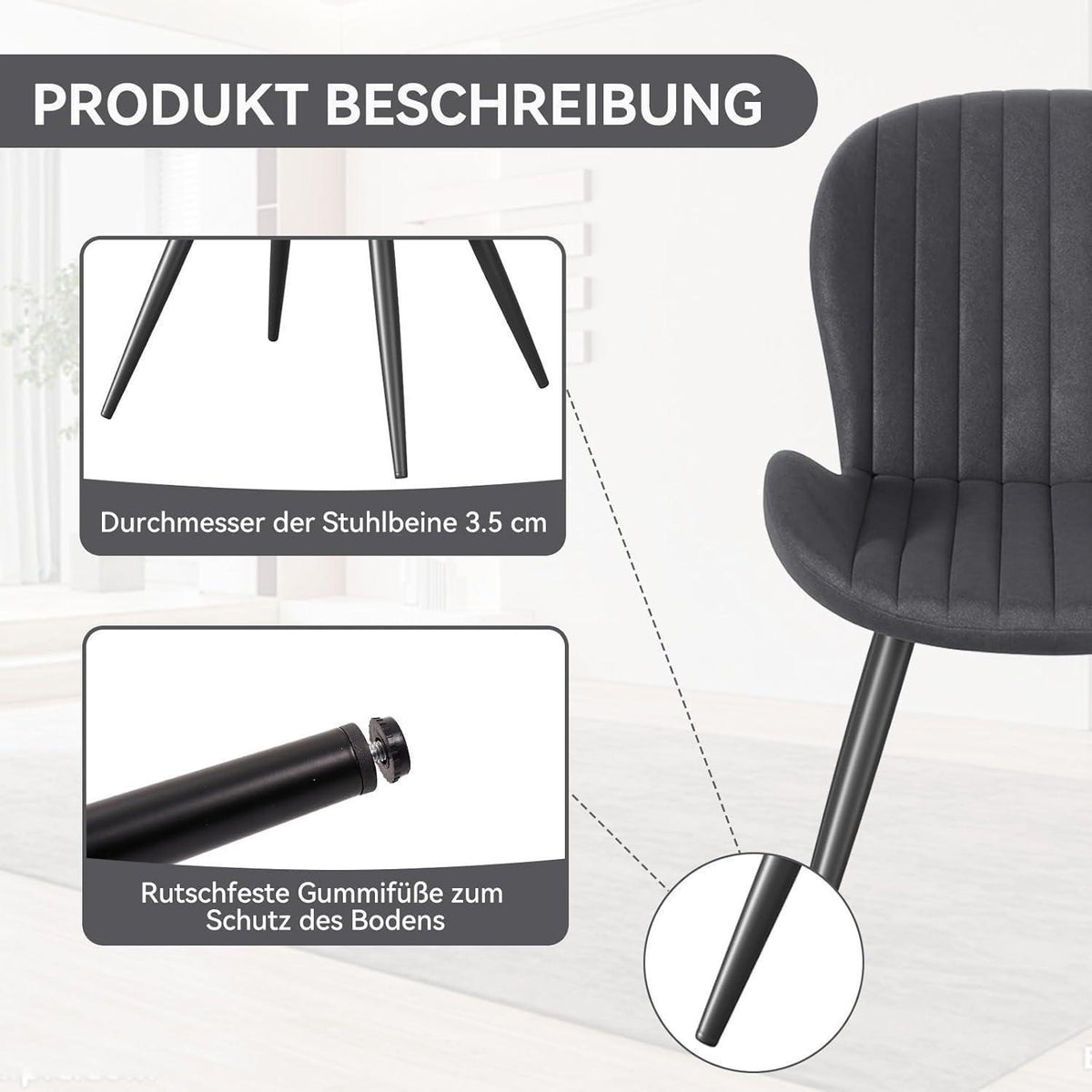 Esszimmerstühle 2er Set Dunkelgrau | Ergonomisch & Robust