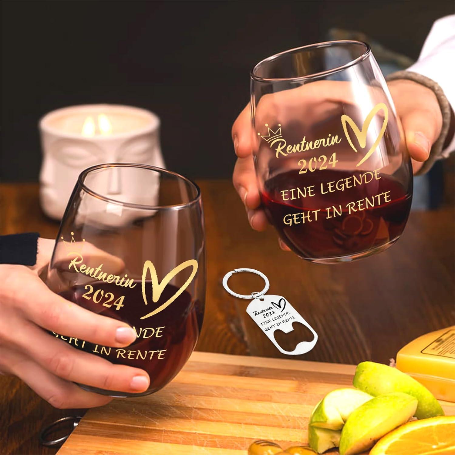 Rentenglas 2024 Rente Ruhestand Geschenk Weingläser 480ml