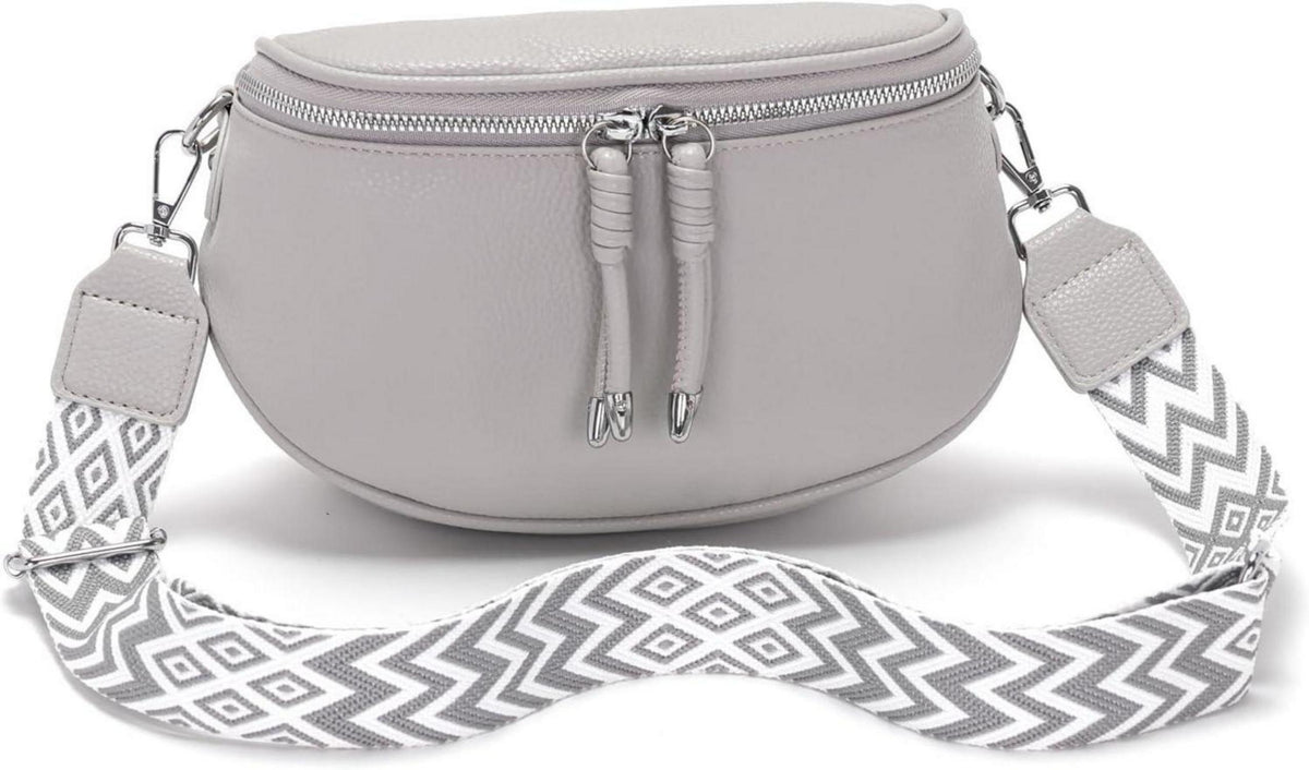 Moderne Damen Bauchtasche Grau Crossbody Bag Vegan Ledertasche