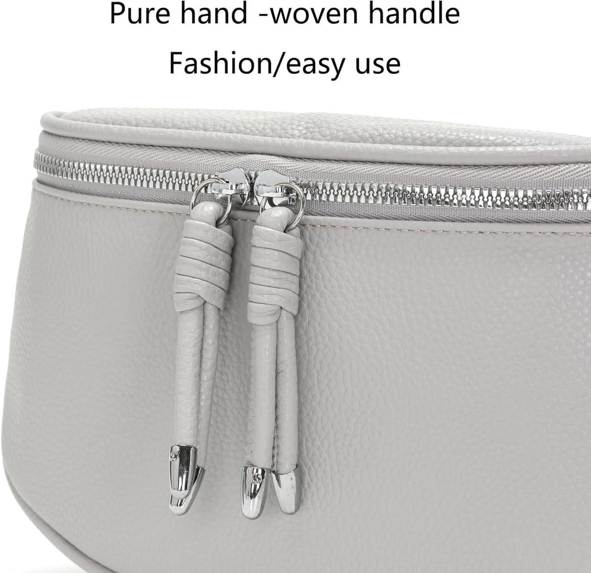 Bauchtasche Damen Grau Crossbody Bag Klein Umhängetasche Handtasche Vegan Leder
