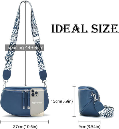 Damen Bauchtasche Blau Crossbody Umhängetasche Handtasche Vegan Leder