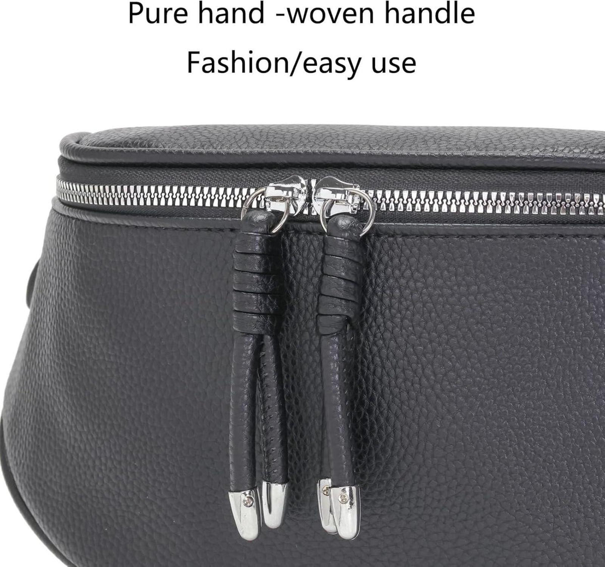 Damen Bauchtasche Crossbody Bag Schwarz Veganes Leder