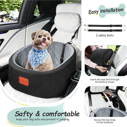 Hunde-Autositz: Bequemes Reisebett mit Sicherheitsleine (Schwarz/Grau, S)