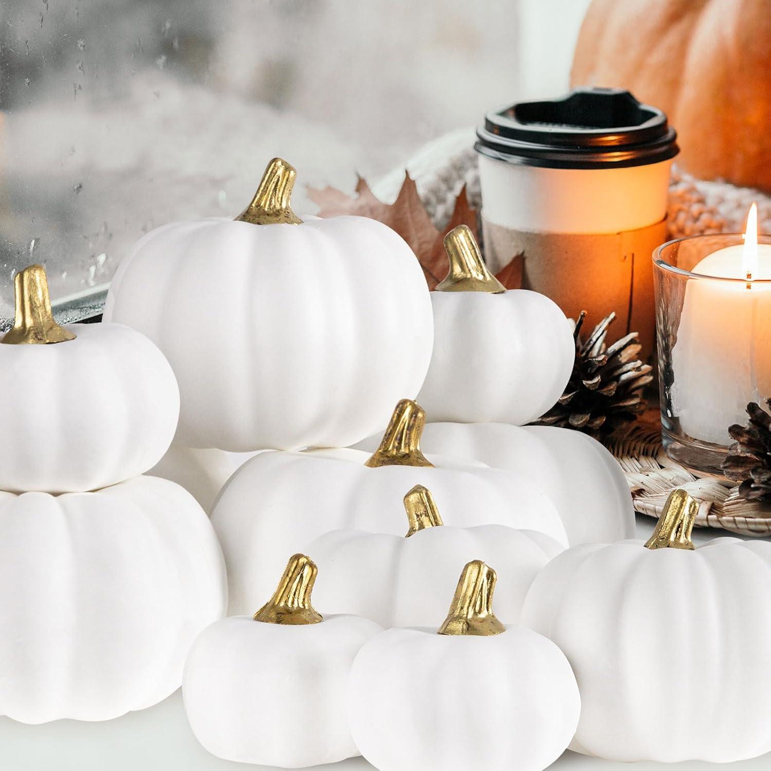 12 Stück Weiße Mini Kürbisse Herbst Deko Halloween