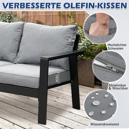 Gartenmöbel Set Aluminium 4-TLG. Schwarz 3-Sitzer Sofa 2 Einzelsessel Essgruppe