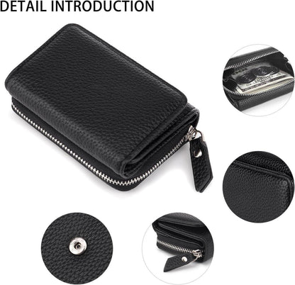 Damen Geldbörse Trifold Leder Kleines Portemonnaie 6 Kartenfächer Schwarz