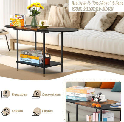 Nandae Couchtisch Holz Wohnzimmertisch mit Ablagen 90cm Einfache Montage