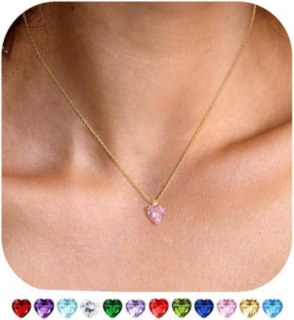Goldene Herz Halskette Geburtsstein Frauen Zirkonia 18 Karat Gold