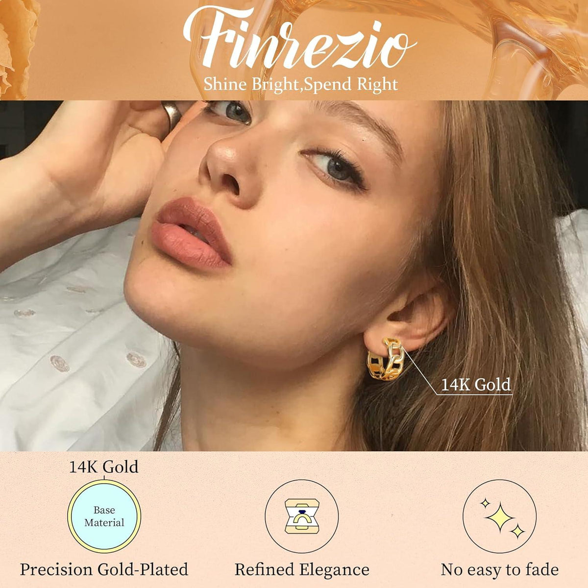 Goldene Creolen Ohrringe Set Damen 6 Paar 14K Vergoldet Chunky Hypoallergen