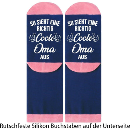 Rutschfeste Baumwollsocken für Oma – "Coole Oma" 39-42