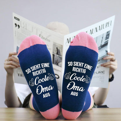 Rutschfeste Baumwollsocken für Oma – "Coole Oma" 39-42