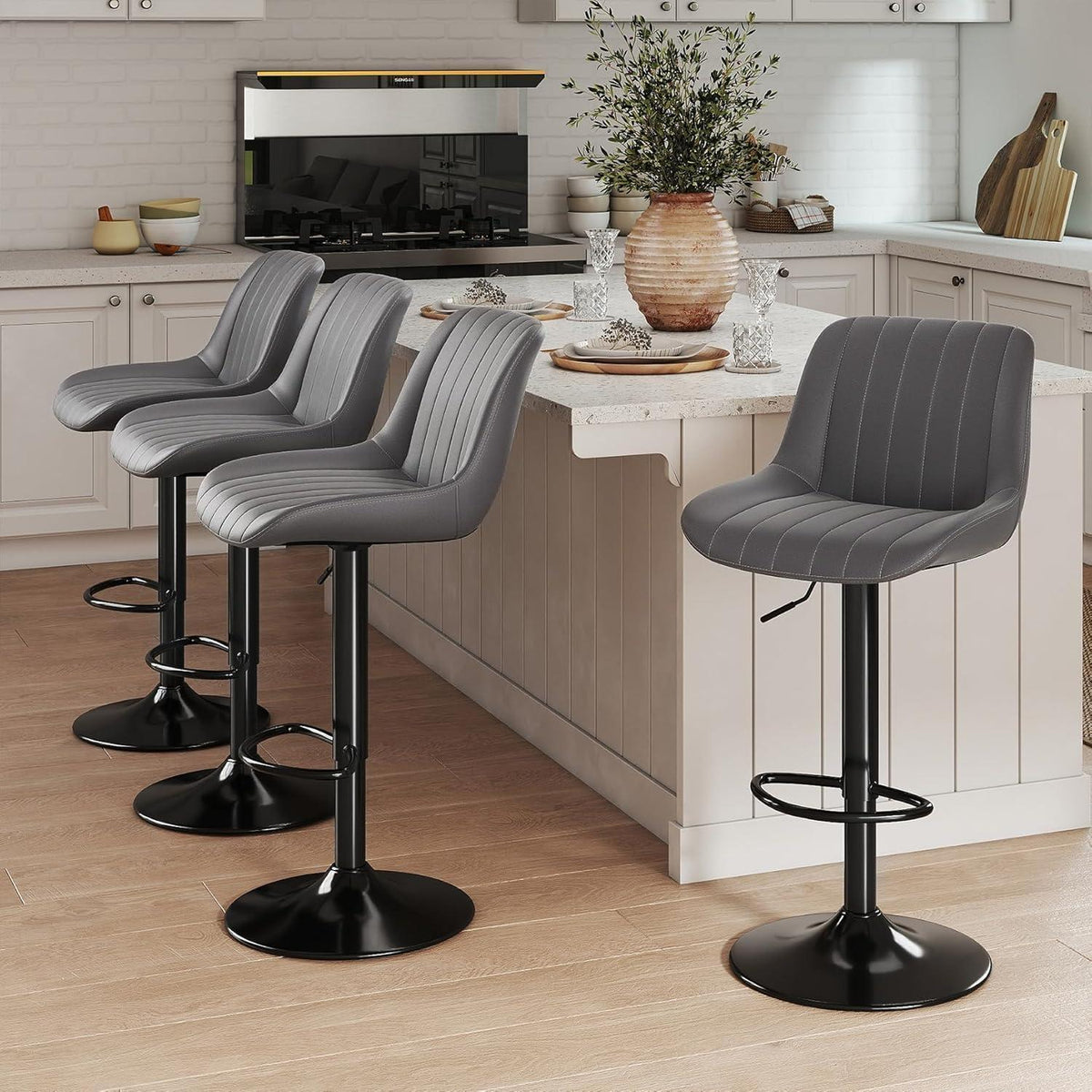 Drehbare Barhocker Set 3er – Höhenverstellbar, Dunkelgrau