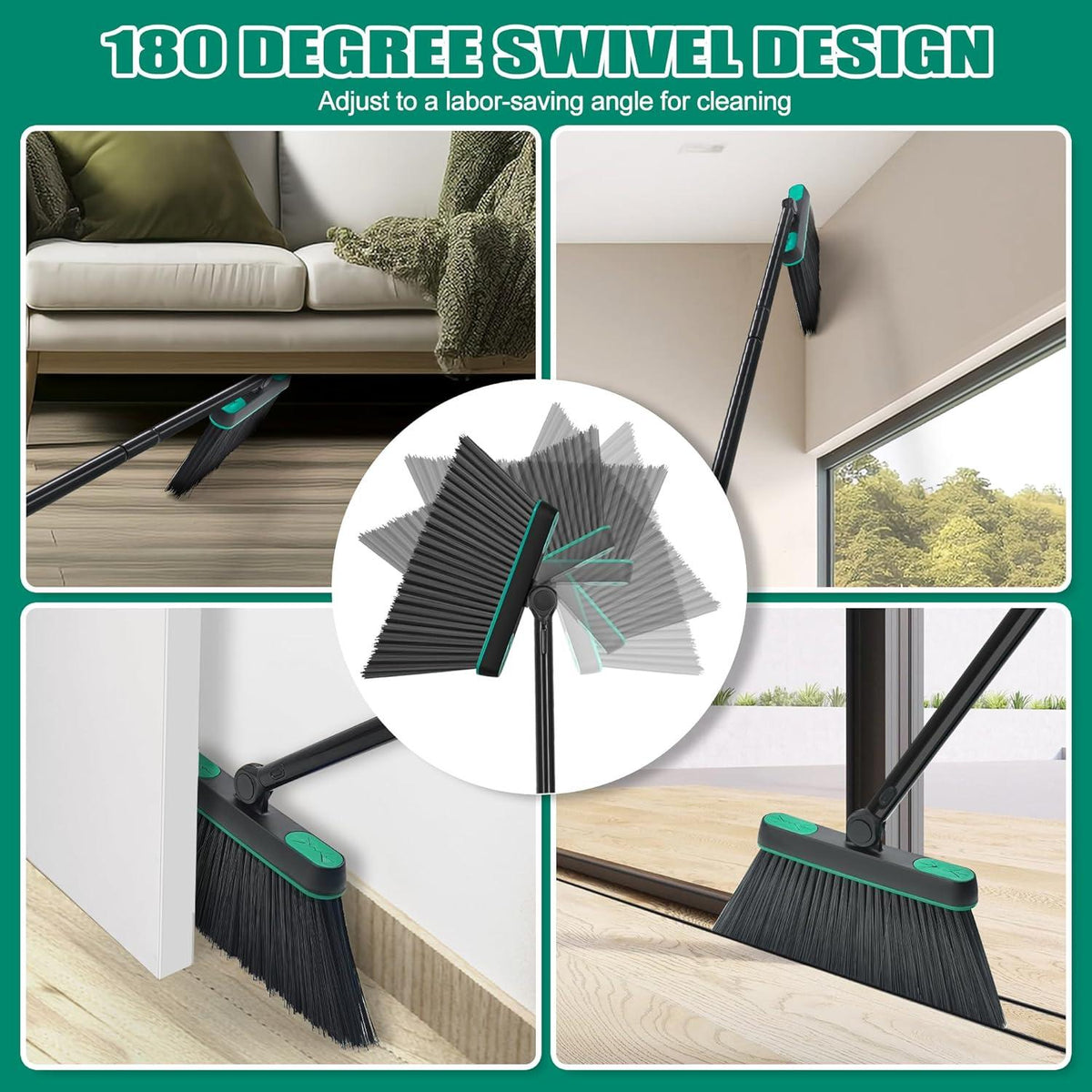 JEHONN Besen Kehrschaufel Set Langem Stiel 136cm 180 Grad