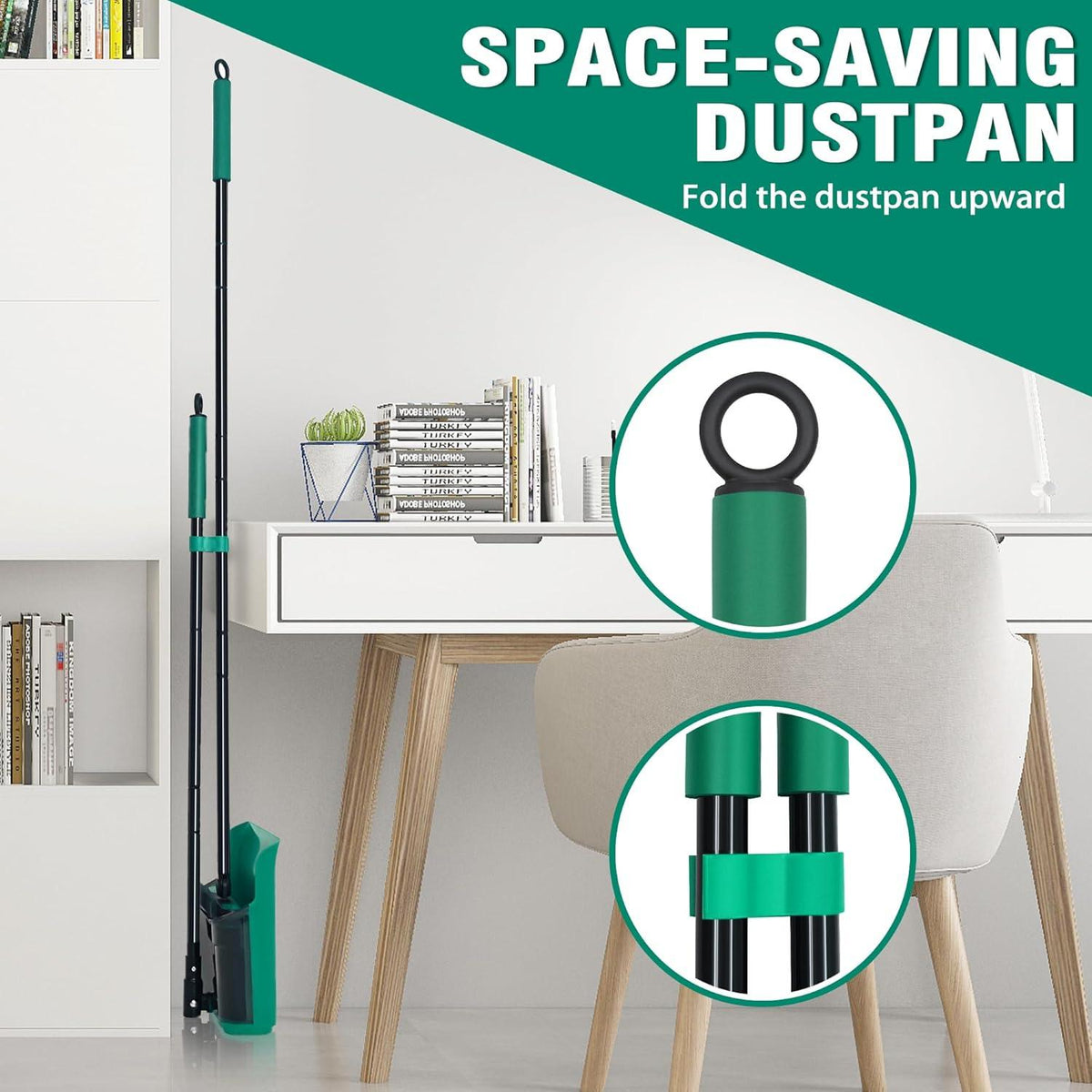 JEHONN Besen Kehrschaufel Set 136 cm Stiel 180° drehbar Groß Schaufel Wohnmobil
