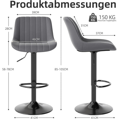Drehbarer Barhocker 4er Set, Höhenverstellbar, Dunkelgrau