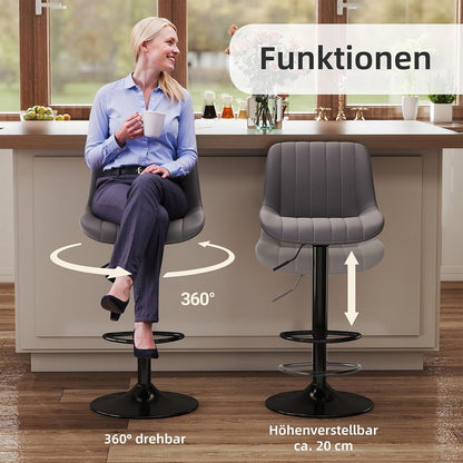 Drehbarer Barhocker 4er Set, Höhenverstellbar, Dunkelgrau