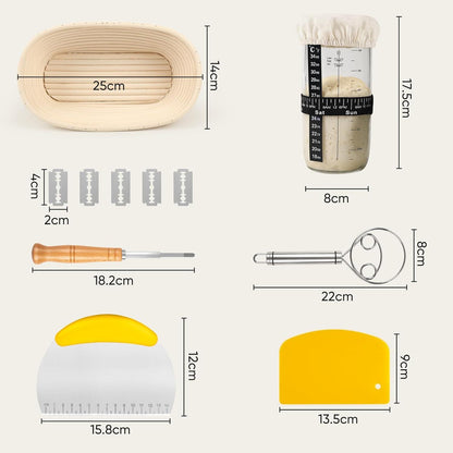 25cm Oval Gärkörbchen & Sauerteig Starter Set mit Zubehör