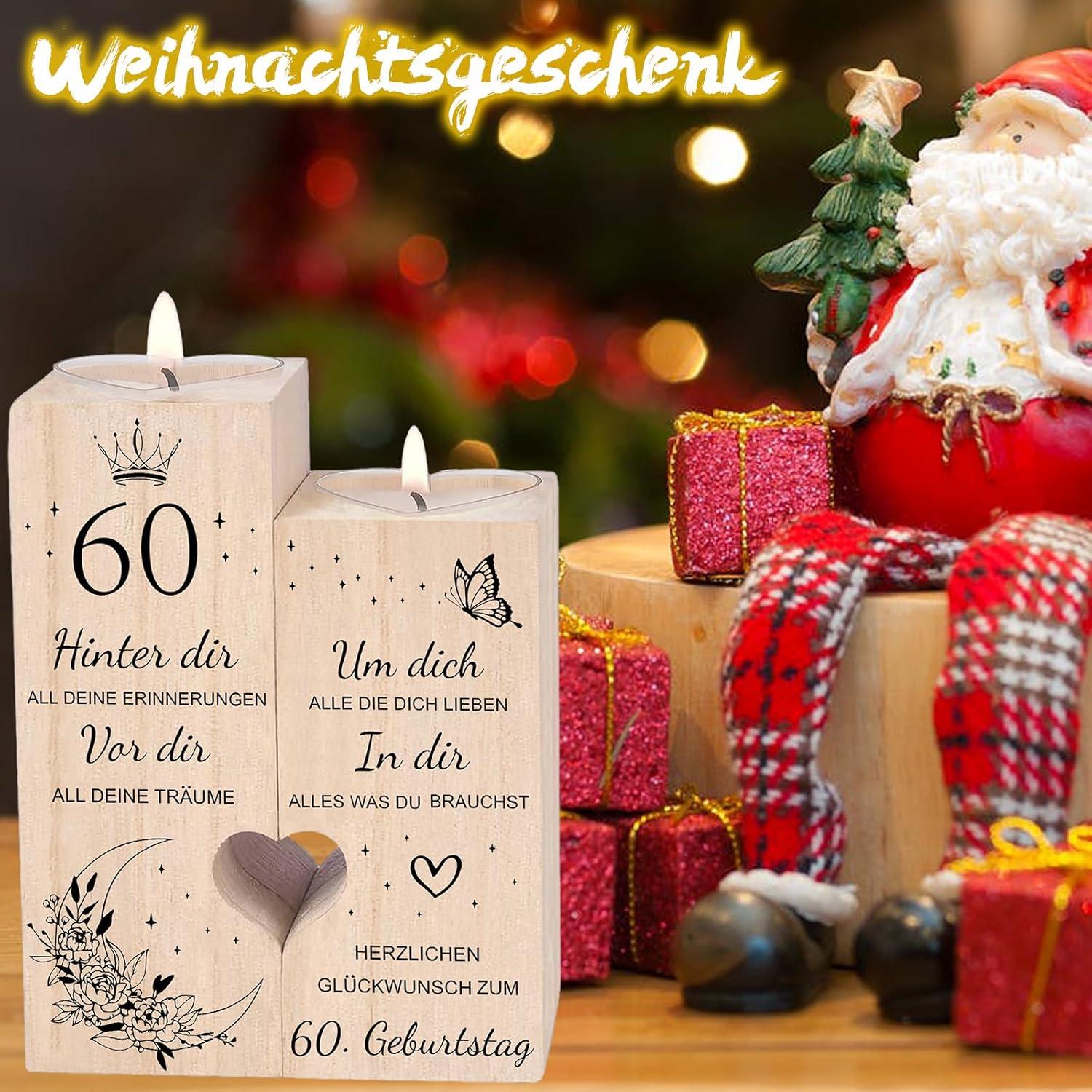 Geschenk 60 Geburtstag: Herz Kerzenhalter Holz Deko 12x10cm