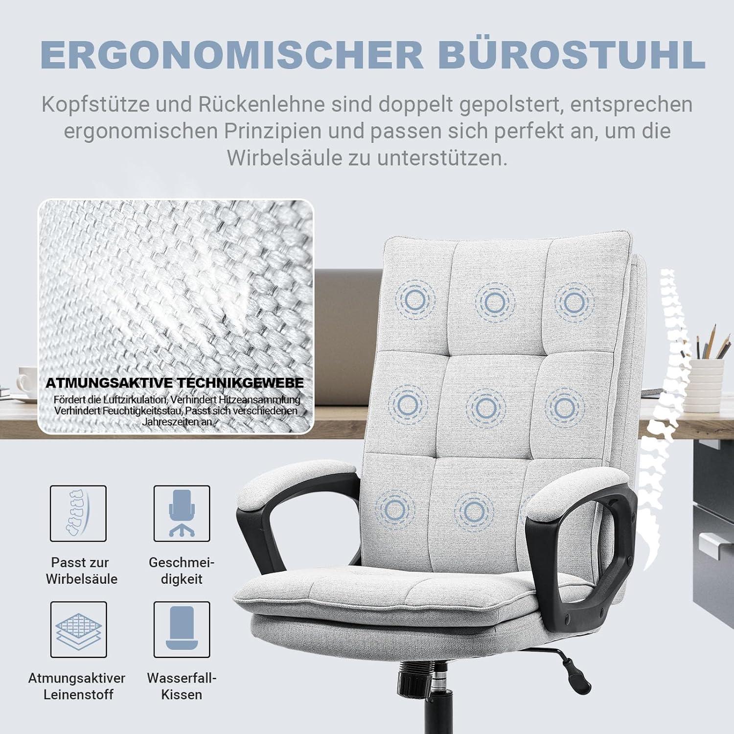 Bürostuhl Chefsessel ergonomisch Stoff drehbar Grau 150 kg