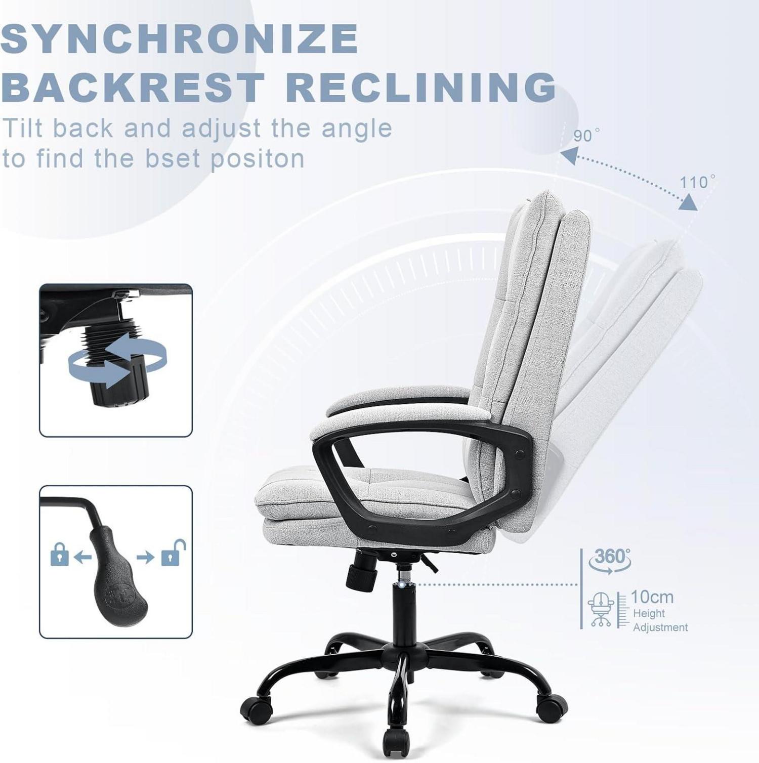 Ergonomisch Bürostuhl Chefsessel 150 kg Stoff Grau Wippfunktion