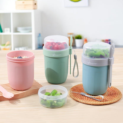 Bugucat Müslibecher Joghurtbecher to Go 660ml+260ml Blau auslaufsicherer
