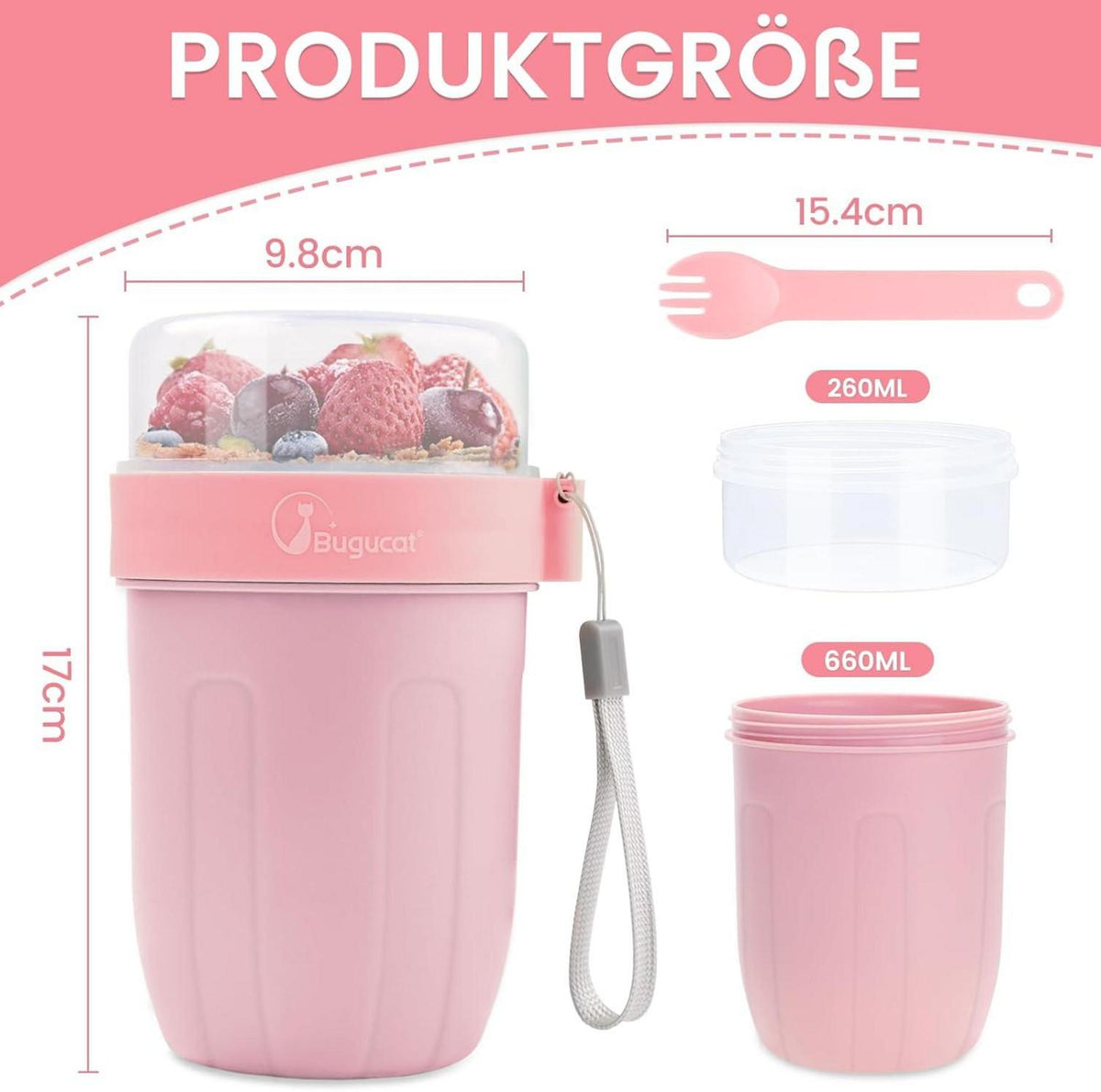 Müslibecher to Go 660ML+260ML, 2in1 Joghurtbecher to Go