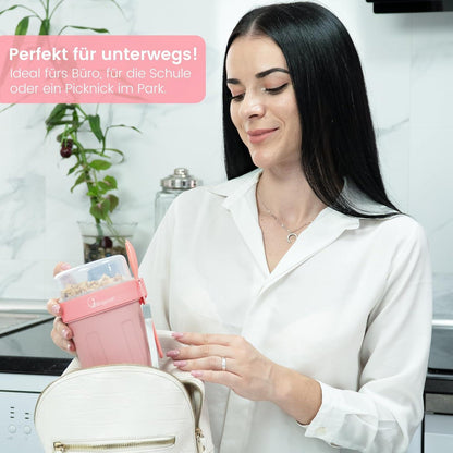 Bugucat Müslibecher to Go 660ML+260ML Joghurtbecher Tasche Rosa