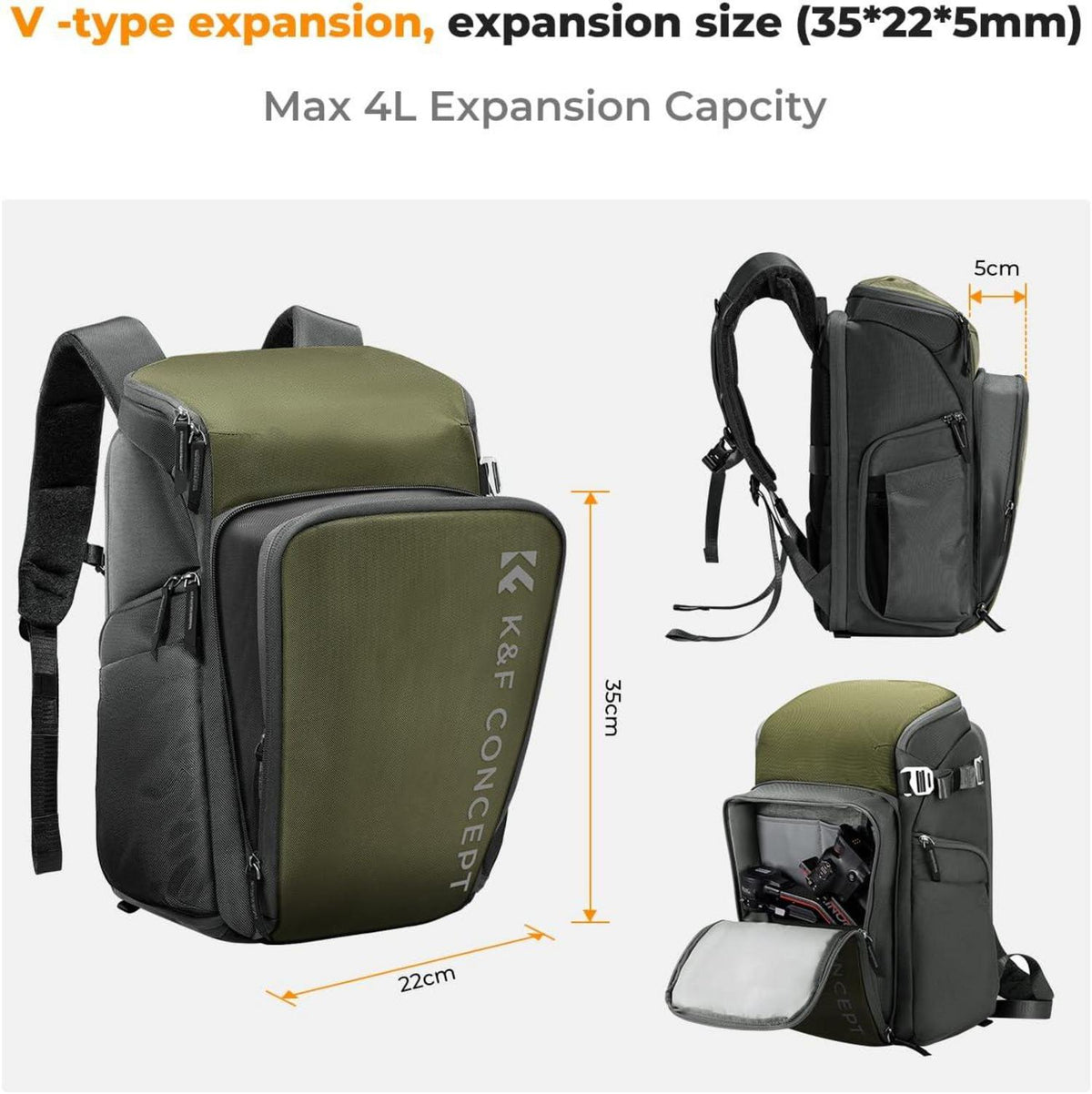 K&F Concept Kamerarucksack 25L Fotorucksack 16Zoll-Laptopfach Canon Nikon Sony