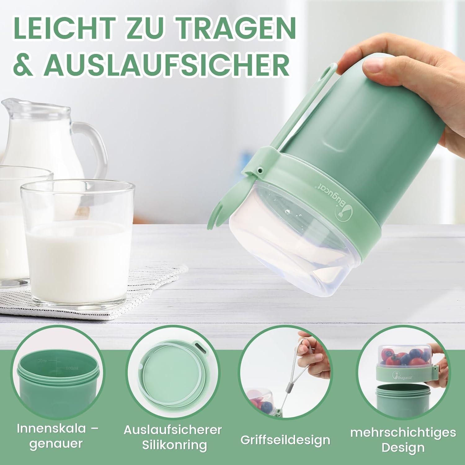 Bugucat Müslibecher to Go 660ML+260ML, 2in1 Joghurtbecher to Go & Müsli Cup to Go Becher Yoghurt to Go