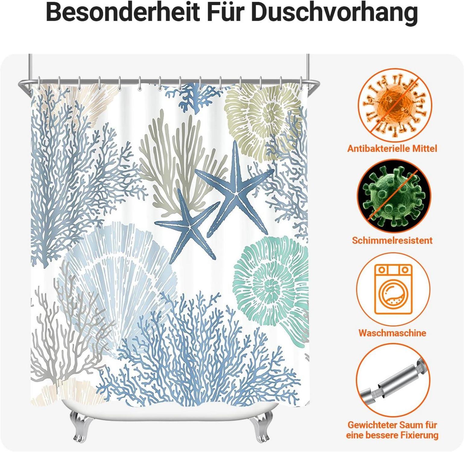 Duschvorhang Unterwasseralgen Textil 220x180cm Antischimmel 12 Ösen