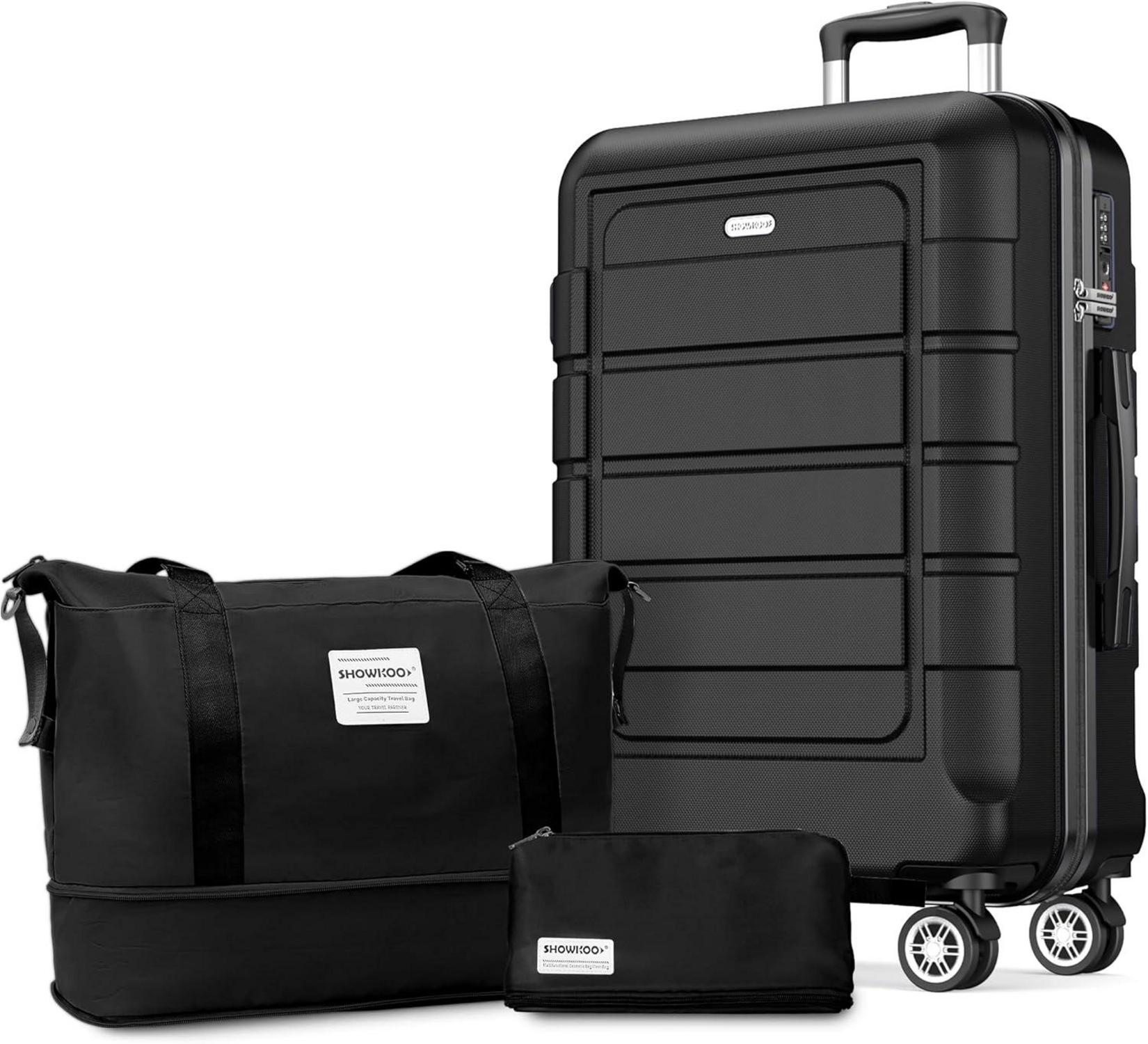 SHOWKOO Koffer Set 4 Rollen Hartschale TSA-Schloss XL Schwarz