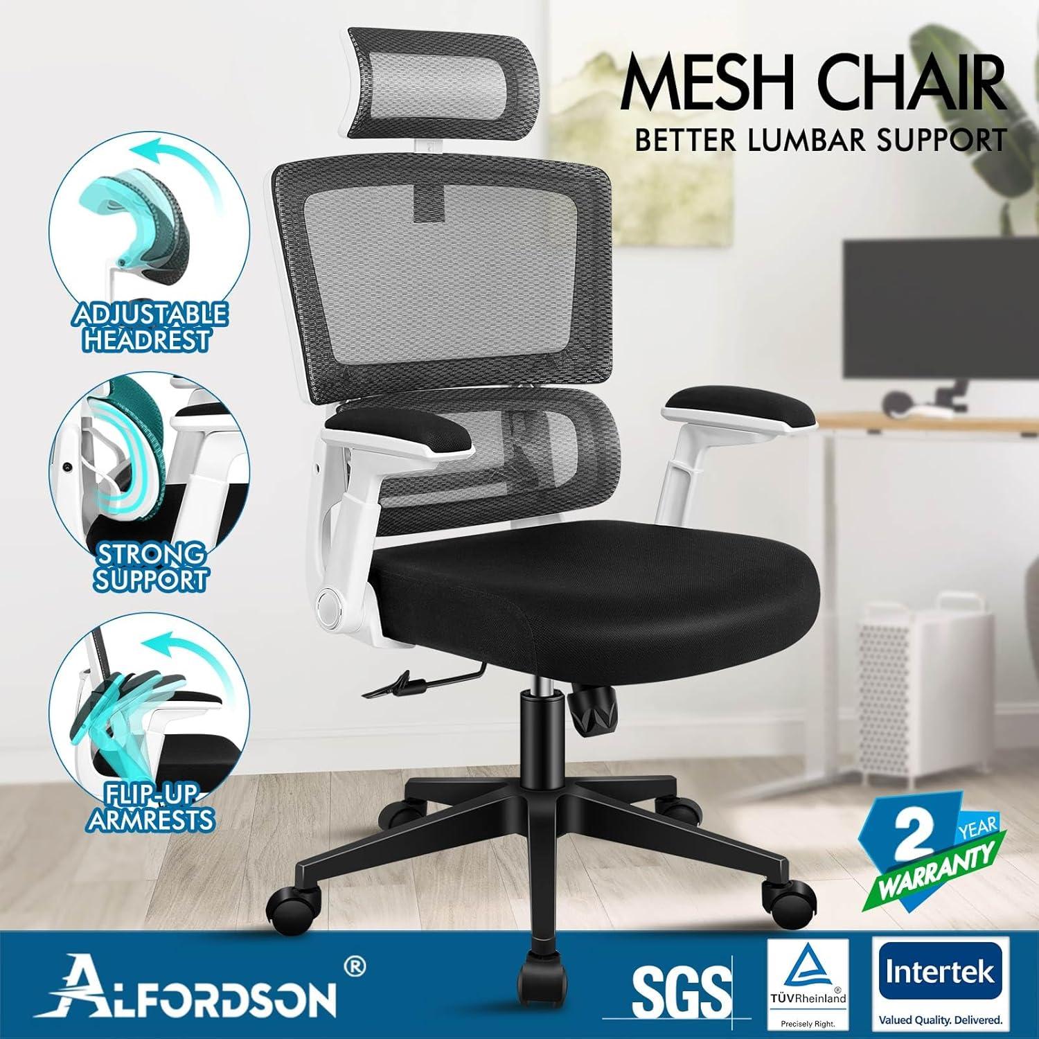 ALFORDSON Ergonomischer Bürostuhl mit Flexibler Lordosenstütze und Kopfstütze