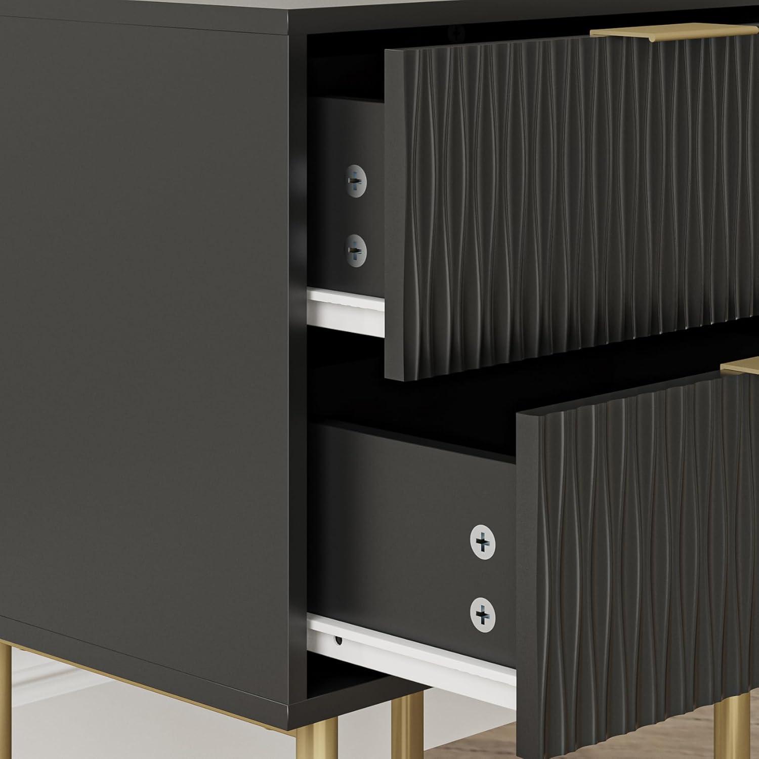 Nachttisch mit 2 Schubladen Modern Schwarz Gold MDF Metall