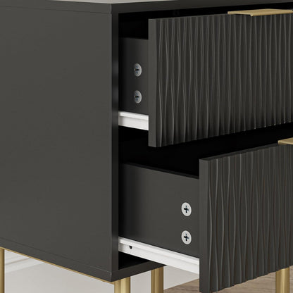 Nachttisch mit 2 Schubladen Modern Schwarz Gold MDF Metall