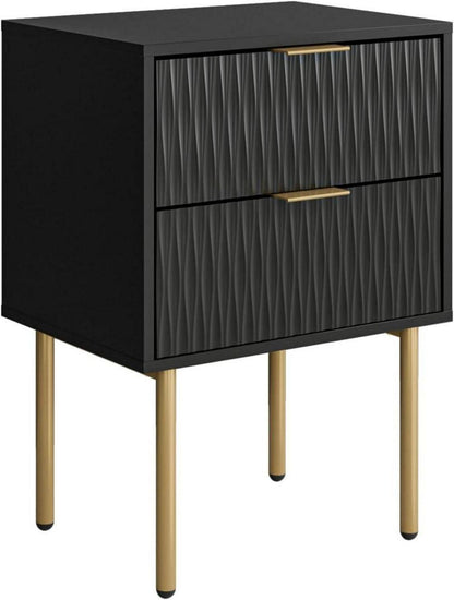 Nachttisch mit 2 Schubladen, Modernes Nachtkästchen, Schwarz und Gold