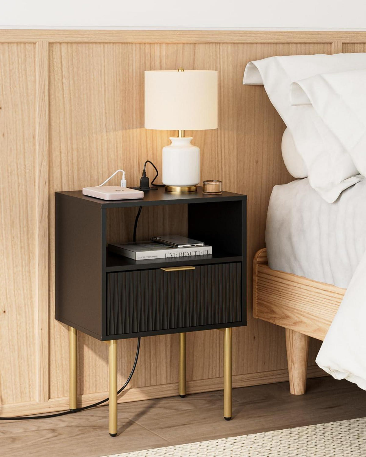 Nachttisch 1 offene Ablage 1 Schublade Modern Wohnzimmer