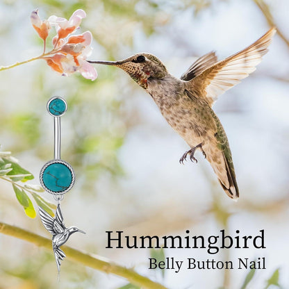Bauchnabelring mit Kolibri und Türkis aus 925 Sterling Silber