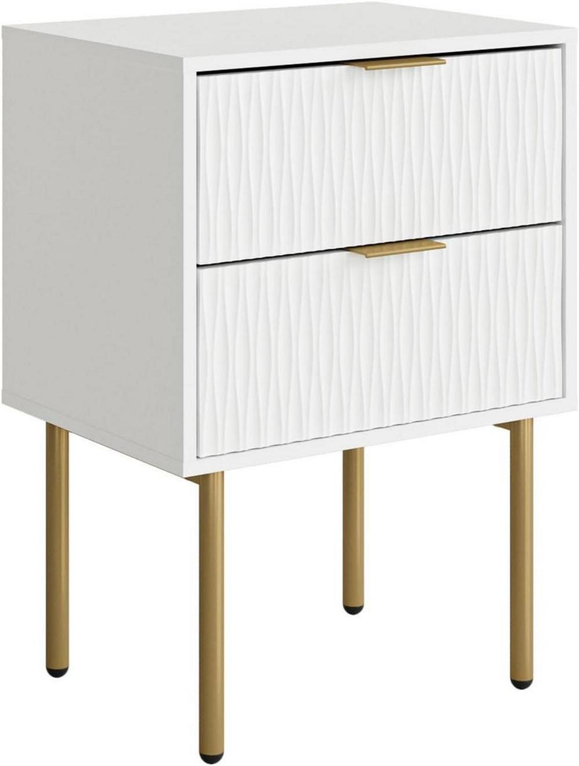 HEYZOEY Nachttisch mit 2 Schubladen, Modernes Nachtkästchen, Weiß und Gold