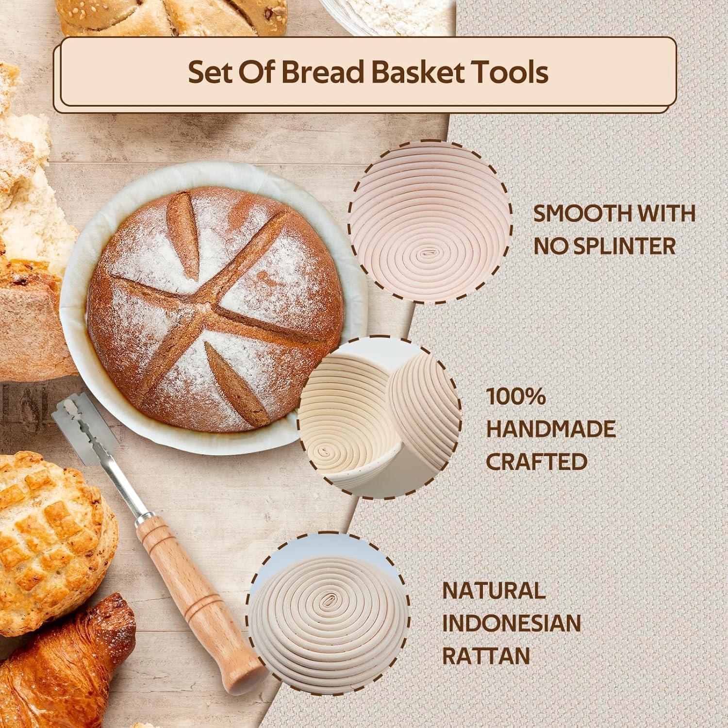 JAOBHAHY 23cm Rund Gärkorb Set mit Sauerteig Starter, Thermometer, Schneebesen & Bäckermesser