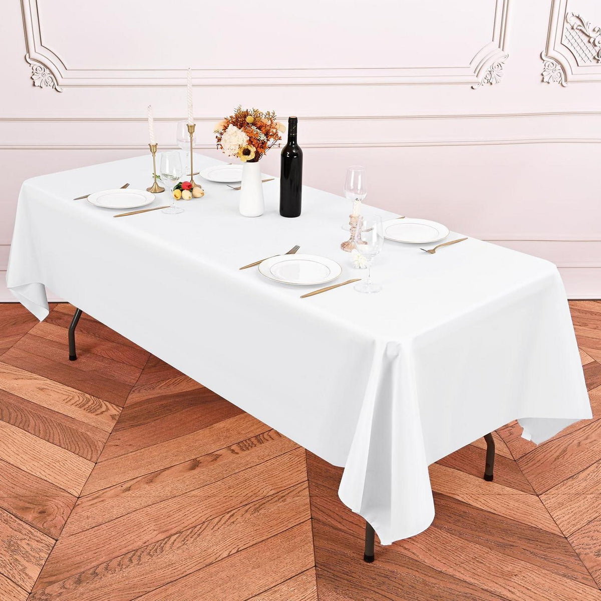 10x Weiße Tischdecken Rechteckig 153x260cm – Waschbar & Wiederverwendbar