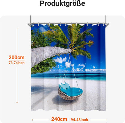 Duschvorhang Strandmuster 240x200cm, wasserabweisend, beschwerter