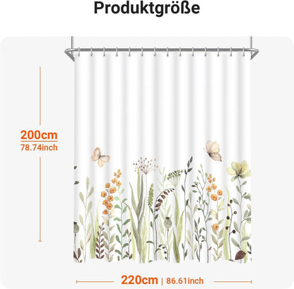 Duschvorhang 220x200cm Schmetterling Blumen Wasserdicht Antibakteriell