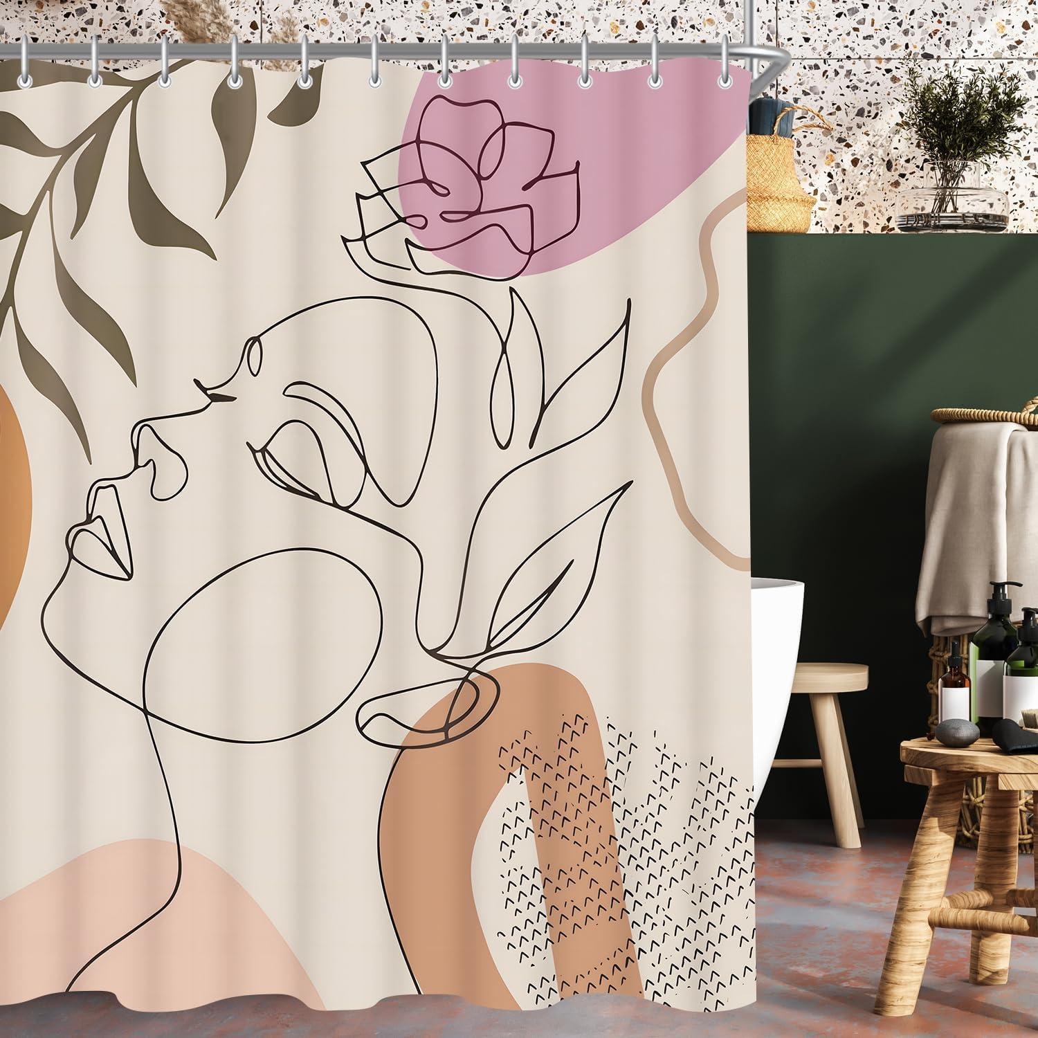 Duschvorhang 240x200cm Frauen Eindrücke Beschwerter Saum, Antischimme, Wasserabweisend, Waschbar Polyester Badevorhang 16 Ösen Duschvorhangringe H200