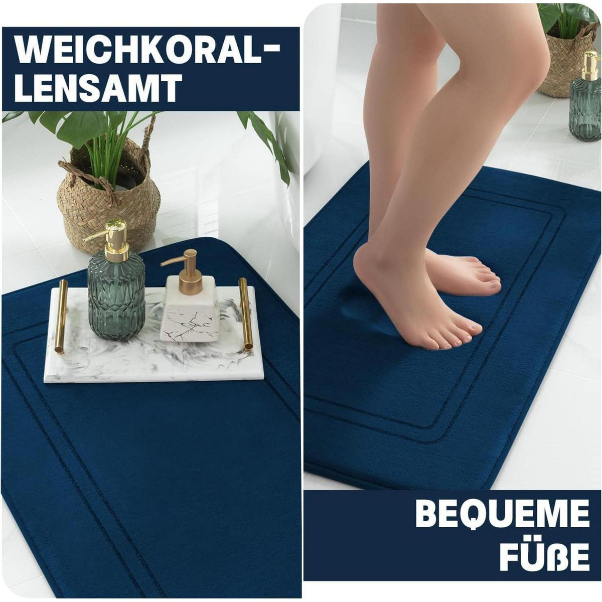 5-teiliges Badezimmerteppich-Set Navy Blau, Rutschfest & Waschbar