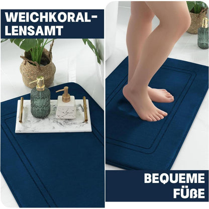 5-teiliges Badezimmerteppich-Set Navy Blau, Rutschfest & Waschbar